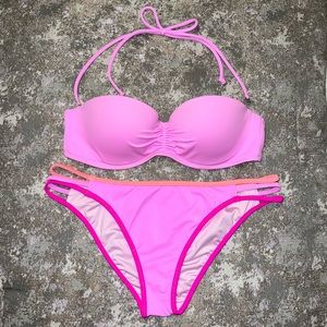 Victoria Secret Bikini Set Orchid Pinks & Oranges Size Top 34B Bottoms M